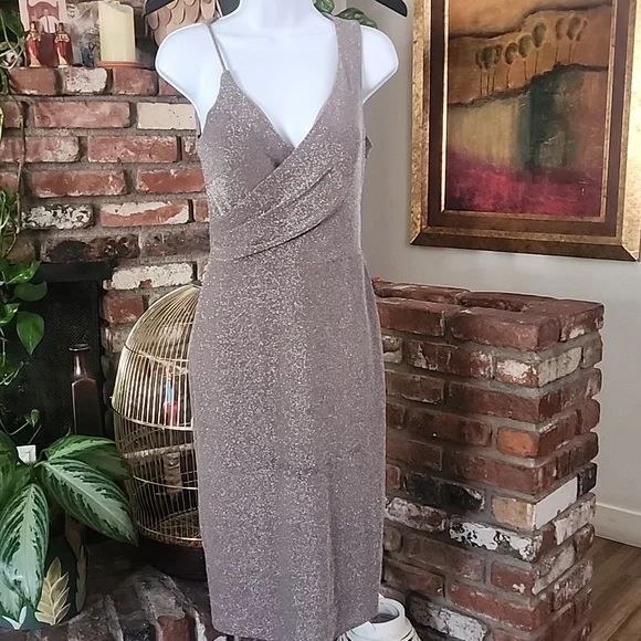 Betsy & Adam Metallic Purple Sleeveless Cocktail Midi Dress - Picture 2 of 13